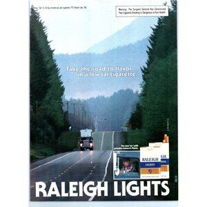 1981 Raliegh Lights Cigarettes Vintage Print Ad Road to Flavor Trucker Wall Art